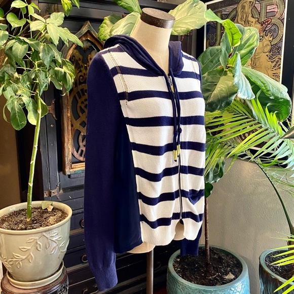 Anthropologie navy stripe hoodie zip sweater - Picture 5 of 9